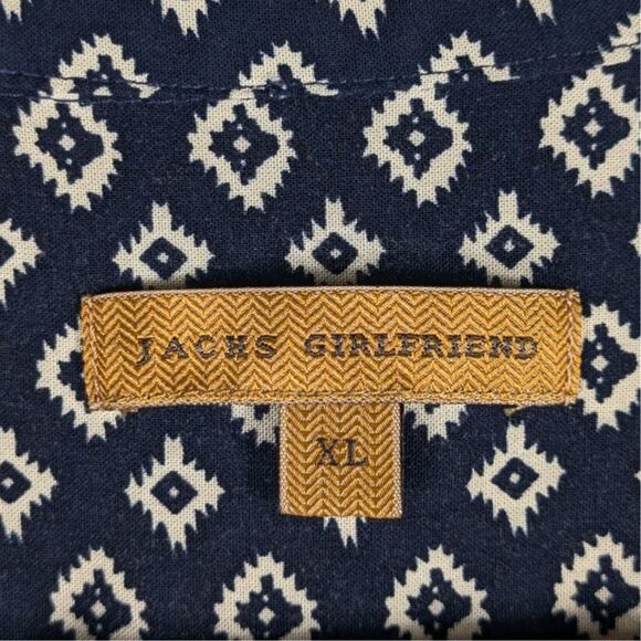 Jachs Girlfriend XL Navy White Geometric Print Button Front Short Sleeve Blouse - Picture 2 of 4